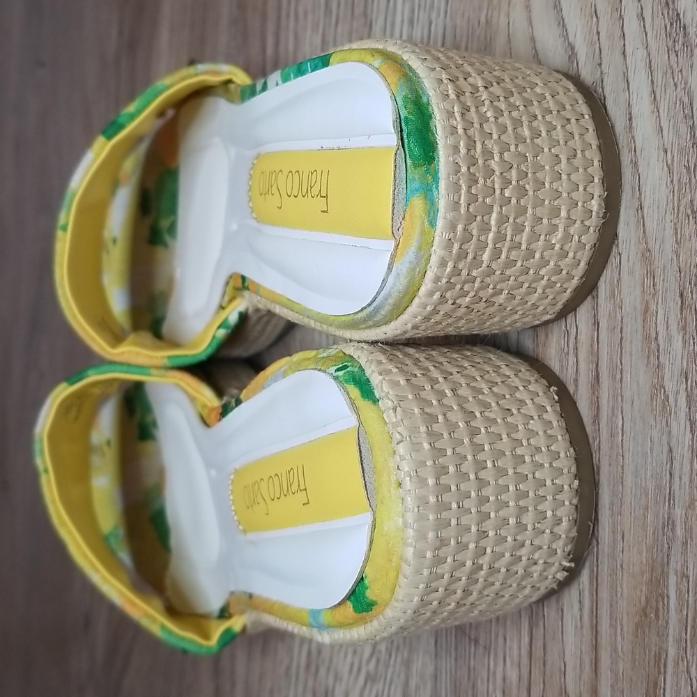 Franco Sarto Yellow Green Floral Low Heel Mules Sandals - Picture 3 of 13